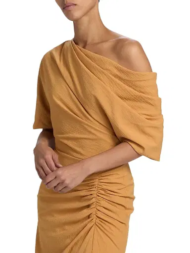 Amsale Women's Asymmetric Ruched A-Line Gown - Apricot | Thumbnail 6 Amsale Women's Asymmetric Ruched A-Line Gown - Apricot | Thumbnail 6