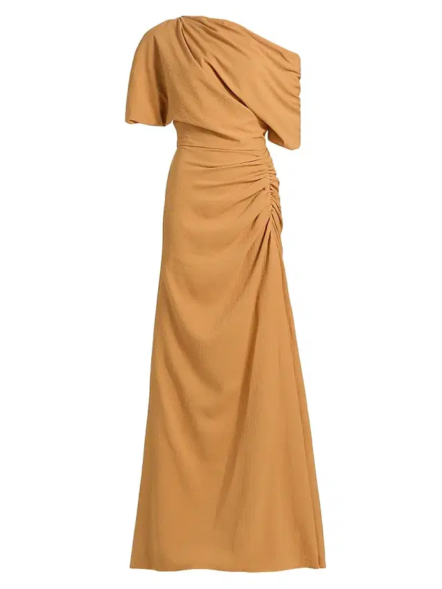 Women's Asymmetric Ruched A-Line Gown - Apricot Women's Asymmetric Ruched A-Line Gown - Apricot