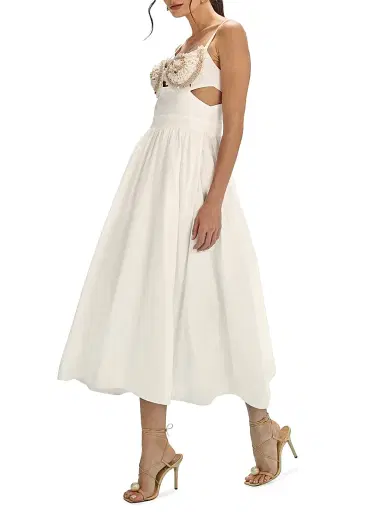 PatBO Women's Seaweed Shell Embroidered Cotton Midi-Dress - Off White | Thumbnail 4 PatBO Women's Seaweed Shell Embroidered Cotton Midi-Dress - Off White | Thumbnail 4