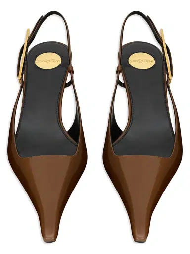 Saint Laurent Women's Lee Slingback Pumps in Glazed Leather - Soil Brown - Size 5.5 | Thumbnail 3 Saint Laurent Women's Lee Slingback Pumps in Glazed Leather - Soil Brown - Size 5.5 | Thumbnail 3