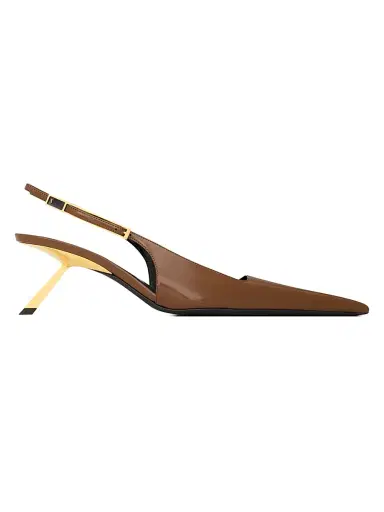 Saint Laurent Women's Lee Slingback Pumps in Glazed Leather - Soil Brown - Size 5.5 | Thumbnail 1 Saint Laurent Women's Lee Slingback Pumps in Glazed Leather - Soil Brown - Size 5.5 | Thumbnail 1
