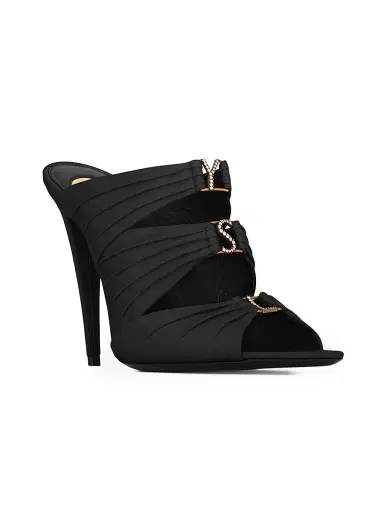 Saint Laurent Women's Emilie Mules in Satin Crepe - Black | Thumbnail 2 Saint Laurent Women's Emilie Mules in Satin Crepe - Black | Thumbnail 2