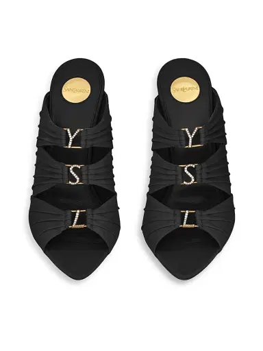 Saint Laurent Women's Emilie Mules in Satin Crepe - Black | Thumbnail 3 Saint Laurent Women's Emilie Mules in Satin Crepe - Black | Thumbnail 3