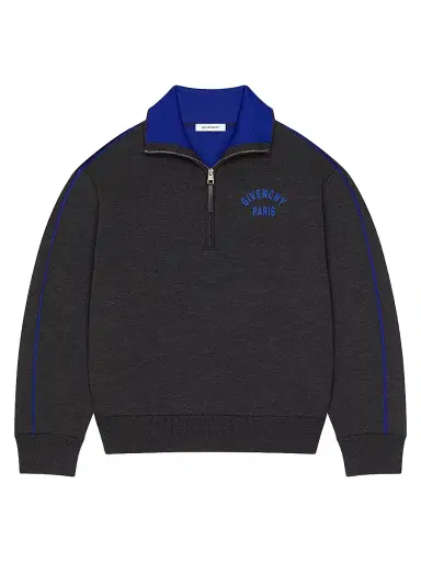 Givenchy Men's Couture Seam Sweater in Wool with Paris Jacquard - Grey Blue | Thumbnail 1 Givenchy Men's Couture Seam Sweater in Wool with Paris Jacquard - Grey Blue | Thumbnail 1