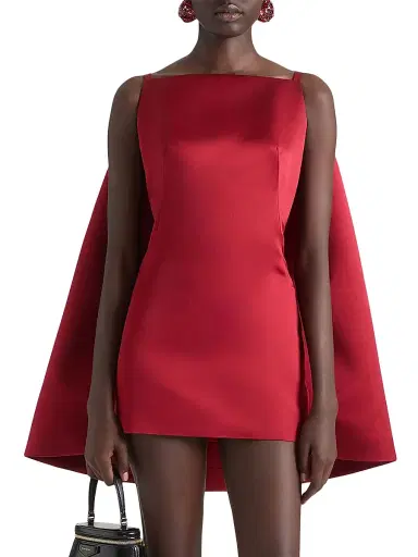 Givenchy Women's Sliced Mini Dress in Satin with Cape - Dark Red | Thumbnail 2 Givenchy Women's Sliced Mini Dress in Satin with Cape - Dark Red | Thumbnail 2