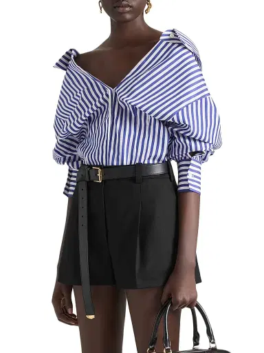 Givenchy Women's Slashed Striped Shirt in Poplin - Electric Blue White | Thumbnail 2 Givenchy Women's Slashed Striped Shirt in Poplin - Electric Blue White | Thumbnail 2