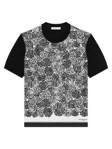 Givenchy Men's T-Shirt in Cotton Knit with Flowers Print - Black | Thumbnail 1 Givenchy Men's T-Shirt in Cotton Knit with Flowers Print - Black | Thumbnail 1