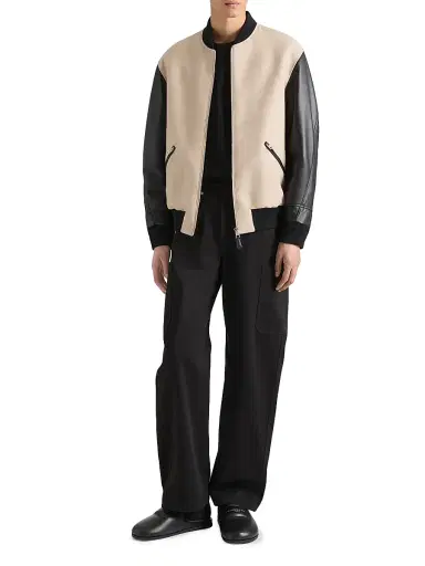Givenchy Men's Mix Material Blouson Jacket with Embroidery - Black Beige | Thumbnail 2 Givenchy Men's Mix Material Blouson Jacket with Embroidery - Black Beige | Thumbnail 2