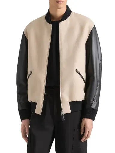 Givenchy Men's Mix Material Blouson Jacket with Embroidery - Black Beige | Thumbnail 3 Givenchy Men's Mix Material Blouson Jacket with Embroidery - Black Beige | Thumbnail 3