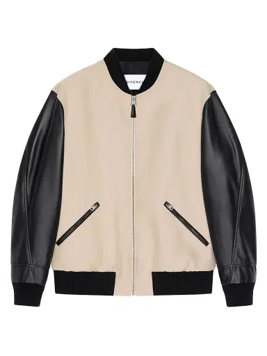 Givenchy Men's Mix Material Blouson Jacket with Embroidery - Black Beige | Thumbnail 1 Givenchy Men's Mix Material Blouson Jacket with Embroidery - Black Beige | Thumbnail 1