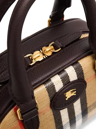 Burberry Women's Highlands Mini Check Bowling Crossbody Bag - Sand | Thumbnail 6 Burberry Women's Highlands Mini Check Bowling Crossbody Bag - Sand | Thumbnail 6