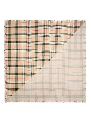 Burberry Women's Check Double-Layered Wool-Silk Scarf - Sand | Thumbnail 1 Burberry Women's Check Double-Layered Wool-Silk Scarf - Sand | Thumbnail 1