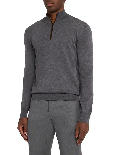 Eton Men's Merino Wool & Leather-Trim Quarter-Zip Sweater | Thumbnail 3 Eton Men's Merino Wool & Leather-Trim Quarter-Zip Sweater | Thumbnail 3