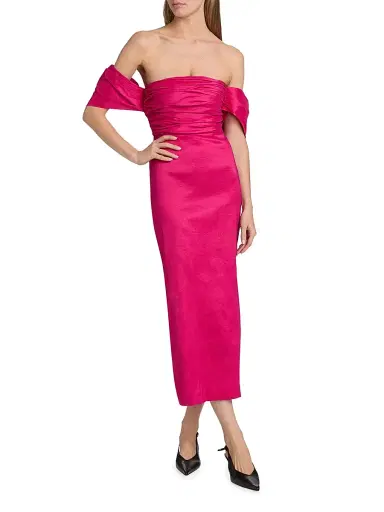 Kika Vargas Women's Adele Taffeta Off-the-Shoulder Midi-Dress - Fuchsia - Size 4 | Thumbnail 2 Kika Vargas Women's Adele Taffeta Off-the-Shoulder Midi-Dress - Fuchsia - Size 4 | Thumbnail 2
