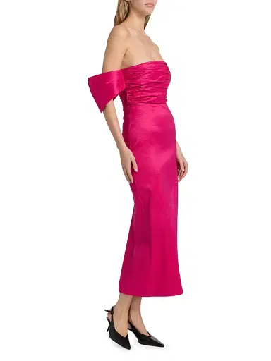 Kika Vargas Women's Adele Taffeta Off-the-Shoulder Midi-Dress - Fuchsia - Size 4 | Thumbnail 4 Kika Vargas Women's Adele Taffeta Off-the-Shoulder Midi-Dress - Fuchsia - Size 4 | Thumbnail 4