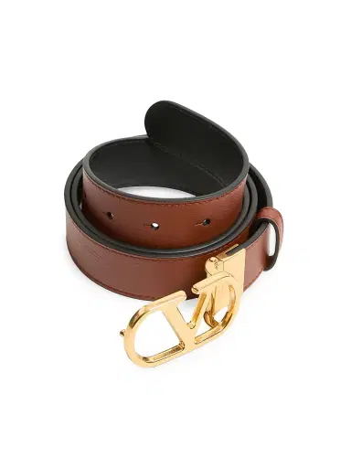 Valentino Garavani Women's Vlogo Signature Reversible Shiny Calfskin Belt 30MM - Black Deep Caramel | Thumbnail 3 Valentino Garavani Women's Vlogo Signature Reversible Shiny Calfskin Belt 30MM - Black Deep Caramel | Thumbnail 3
