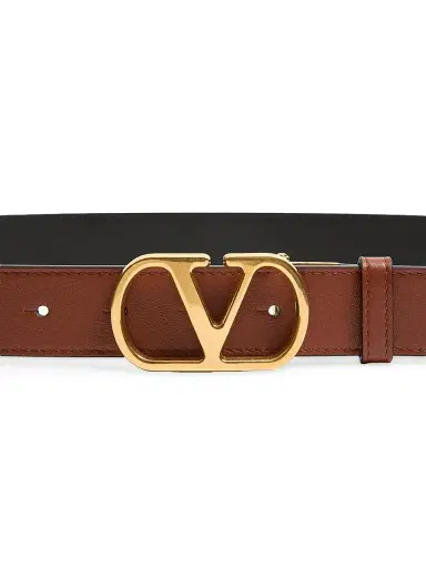 Valentino Garavani Women's Vlogo Signature Reversible Shiny Calfskin Belt 30MM - Black Deep Caramel | Thumbnail 4 Valentino Garavani Women's Vlogo Signature Reversible Shiny Calfskin Belt 30MM - Black Deep Caramel | Thumbnail 4