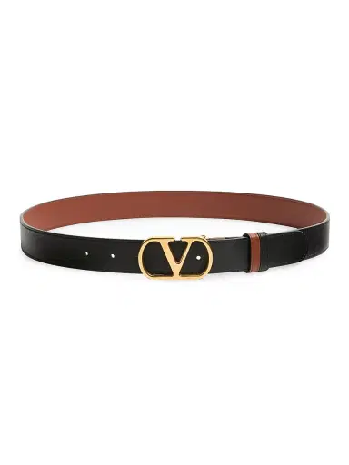 Valentino Garavani Women's Vlogo Signature Reversible Shiny Calfskin Belt 30MM - Black Deep Caramel | Thumbnail 5 Valentino Garavani Women's Vlogo Signature Reversible Shiny Calfskin Belt 30MM - Black Deep Caramel | Thumbnail 5