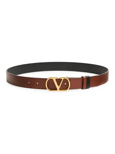 Valentino Garavani Women's Vlogo Signature Reversible Shiny Calfskin Belt 30MM - Black Deep Caramel | Thumbnail 1 Valentino Garavani Women's Vlogo Signature Reversible Shiny Calfskin Belt 30MM - Black Deep Caramel | Thumbnail 1
