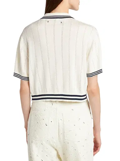 Golden Goose Women's Golden Cropped Open-Work Polo Top - White Blue - Size XXS | Thumbnail 4 Golden Goose Women's Golden Cropped Open-Work Polo Top - White Blue - Size XXS | Thumbnail 4