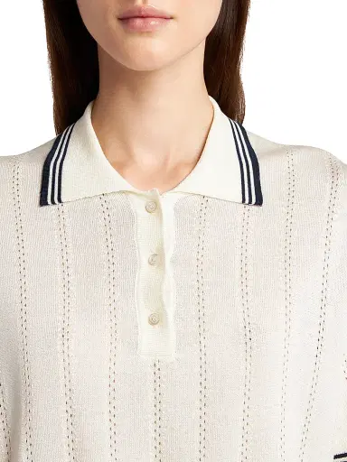 Golden Goose Women's Golden Cropped Open-Work Polo Top - White Blue - Size XXS | Thumbnail 5 Golden Goose Women's Golden Cropped Open-Work Polo Top - White Blue - Size XXS | Thumbnail 5