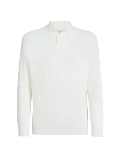 Brunello Cucinelli Men's Cotton English Rib Knit Polo Shirt with Long Raglan Sleeves - Khaki | Thumbnail 13 Brunello Cucinelli Men's Cotton English Rib Knit Polo Shirt with Long Raglan Sleeves - Khaki | Thumbnail 13