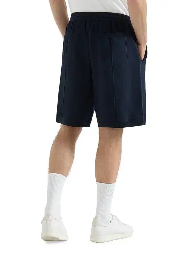 Brunello Cucinelli Men's Cotton and Silk French Terry Double Knit Bermuda Shorts with Logo - Navy Blue | Thumbnail 3 Brunello Cucinelli Men's Cotton and Silk French Terry Double Knit Bermuda Shorts with Logo - Navy Blue | Thumbnail 3