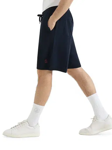 Brunello Cucinelli Men's Cotton and Silk French Terry Double Knit Bermuda Shorts with Logo - Navy Blue | Thumbnail 5 Brunello Cucinelli Men's Cotton and Silk French Terry Double Knit Bermuda Shorts with Logo - Navy Blue | Thumbnail 5
