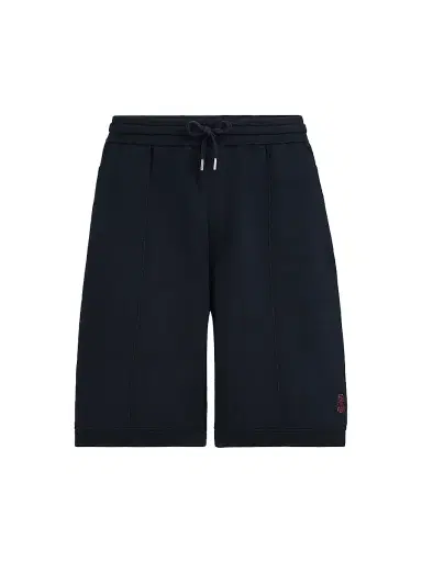 Brunello Cucinelli Men's Cotton and Silk French Terry Double Knit Bermuda Shorts with Logo - Navy Blue | Thumbnail 1 Brunello Cucinelli Men's Cotton and Silk French Terry Double Knit Bermuda Shorts with Logo - Navy Blue | Thumbnail 1