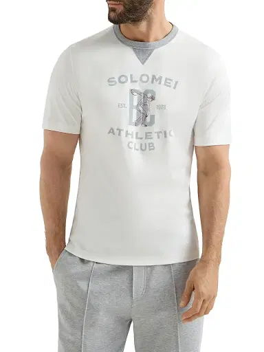 Brunello Cucinelli Men's Cotton Jersey T-Shirt with Print - Off White | Thumbnail 2 Brunello Cucinelli Men's Cotton Jersey T-Shirt with Print - Off White | Thumbnail 2
