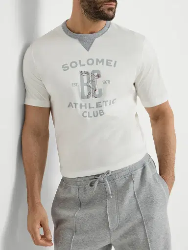 Brunello Cucinelli Men's Cotton Jersey T-Shirt with Print - Off White | Thumbnail 5 Brunello Cucinelli Men's Cotton Jersey T-Shirt with Print - Off White | Thumbnail 5
