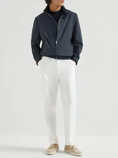 Brunello Cucinelli Men's Bonded Nylon Outerwear Jacket with Packable Hood - Navy Blue | Thumbnail 6 Brunello Cucinelli Men's Bonded Nylon Outerwear Jacket with Packable Hood - Navy Blue | Thumbnail 6