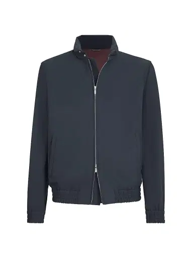 Brunello Cucinelli Men's Bonded Nylon Outerwear Jacket with Packable Hood - Navy Blue | Thumbnail 1 Brunello Cucinelli Men's Bonded Nylon Outerwear Jacket with Packable Hood - Navy Blue | Thumbnail 1