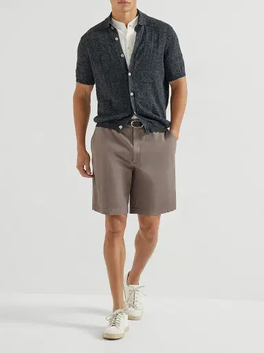 Brunello Cucinelli Men's Linen and Cotton Textured Rib Short Sleeve Knit Shirt - Buff | Thumbnail 12 Brunello Cucinelli Men's Linen and Cotton Textured Rib Short Sleeve Knit Shirt - Buff | Thumbnail 12