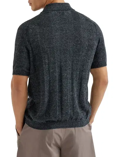 Brunello Cucinelli Men's Linen and Cotton Textured Rib Short Sleeve Knit Shirt - Buff | Thumbnail 9 Brunello Cucinelli Men's Linen and Cotton Textured Rib Short Sleeve Knit Shirt - Buff | Thumbnail 9