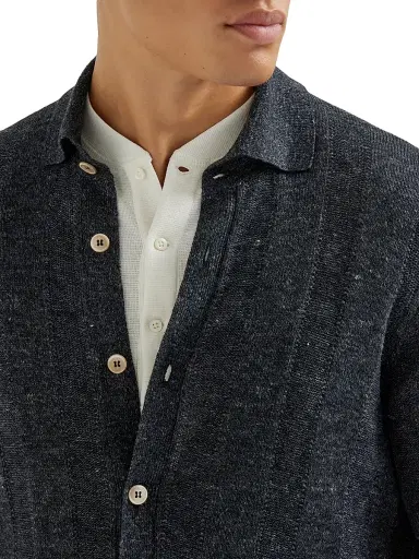 Brunello Cucinelli Men's Linen and Cotton Textured Rib Short Sleeve Knit Shirt - Buff | Thumbnail 10 Brunello Cucinelli Men's Linen and Cotton Textured Rib Short Sleeve Knit Shirt - Buff | Thumbnail 10