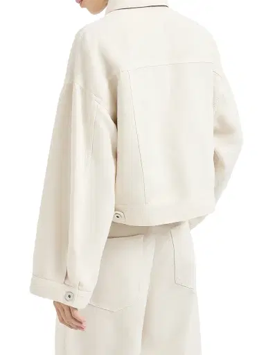 Brunello Cucinelli Women's Garment Dyed Outerwear Jacket in Cotton and Linen Cover with Monili - Chalk | Thumbnail 3 Brunello Cucinelli Women's Garment Dyed Outerwear Jacket in Cotton and Linen Cover with Monili - Chalk | Thumbnail 3