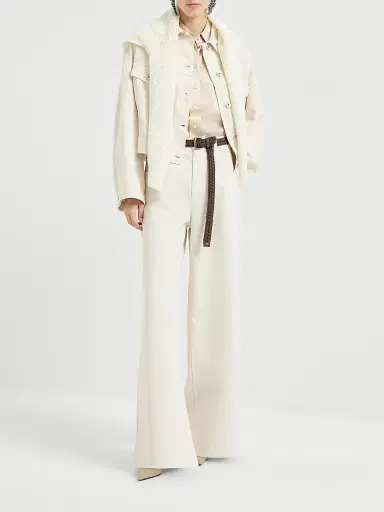 Brunello Cucinelli Women's Garment Dyed Outerwear Jacket in Cotton and Linen Cover with Monili - Chalk | Thumbnail 6 Brunello Cucinelli Women's Garment Dyed Outerwear Jacket in Cotton and Linen Cover with Monili - Chalk | Thumbnail 6