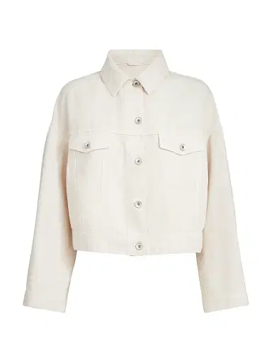 Brunello Cucinelli Women's Garment Dyed Outerwear Jacket in Cotton and Linen Cover with Monili - Chalk | Thumbnail 1 Brunello Cucinelli Women's Garment Dyed Outerwear Jacket in Cotton and Linen Cover with Monili - Chalk | Thumbnail 1