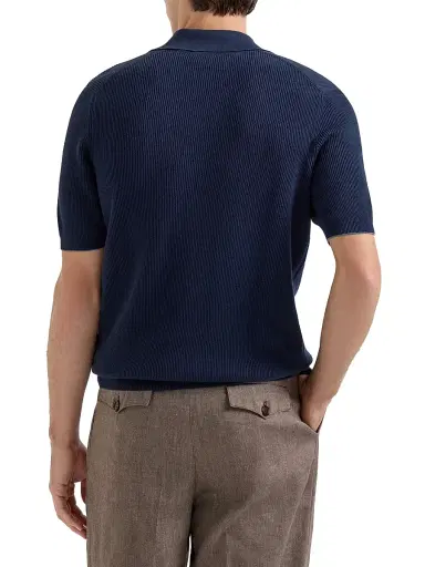 Brunello Cucinelli Men's Cotton English Rib Knit Polo Shirt | Thumbnail 3 Brunello Cucinelli Men's Cotton English Rib Knit Polo Shirt | Thumbnail 3