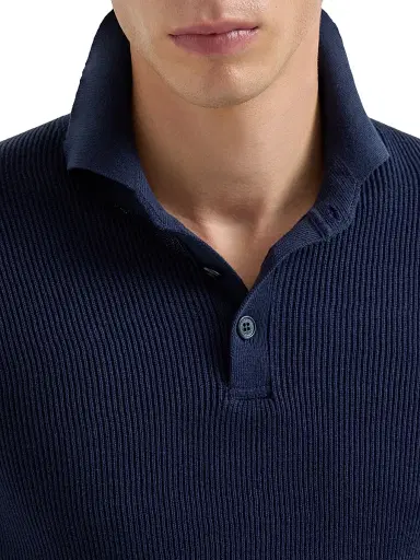 Brunello Cucinelli Men's Cotton English Rib Knit Polo Shirt | Thumbnail 5 Brunello Cucinelli Men's Cotton English Rib Knit Polo Shirt | Thumbnail 5