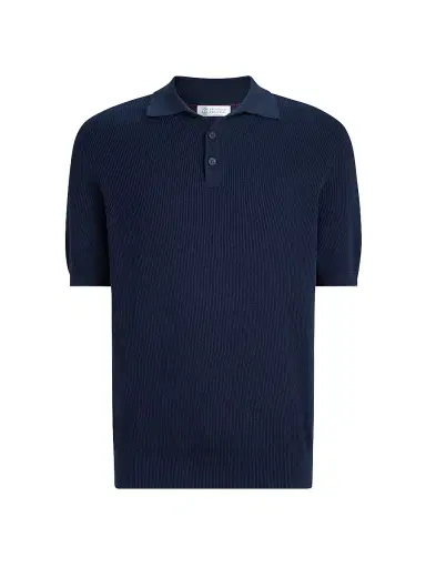 Brunello Cucinelli Men's Cotton English Rib Knit Polo Shirt | Thumbnail 1 Brunello Cucinelli Men's Cotton English Rib Knit Polo Shirt | Thumbnail 1
