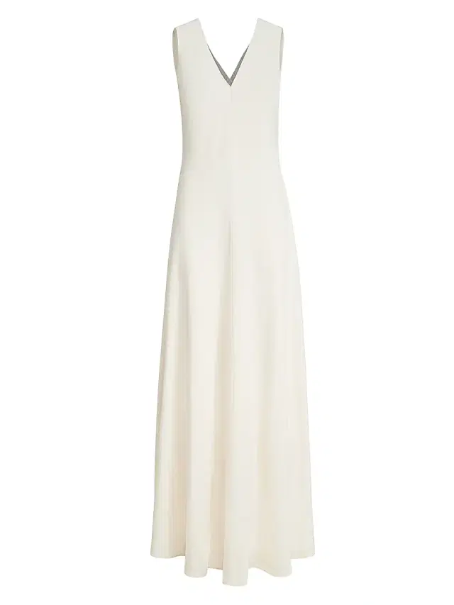 Women's Silk and Acetate Crepe Cady Fluid Dress with Precious Neckline - Chalk Women's Silk and Acetate Crepe Cady Fluid Dress with Precious Neckline - Chalk