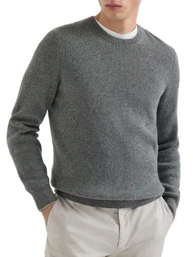 Brunello Cucinelli Men's Cashmere English Rib Sweater - Dark Grey | Thumbnail 2 Brunello Cucinelli Men's Cashmere English Rib Sweater - Dark Grey | Thumbnail 2
