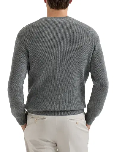 Brunello Cucinelli Men's Cashmere English Rib Sweater - Dark Grey | Thumbnail 3 Brunello Cucinelli Men's Cashmere English Rib Sweater - Dark Grey | Thumbnail 3