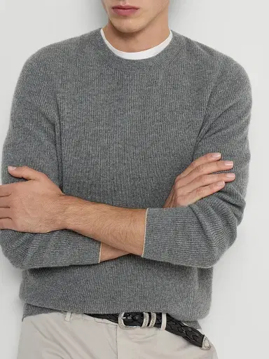 Brunello Cucinelli Men's Cashmere English Rib Sweater - Dark Grey | Thumbnail 5 Brunello Cucinelli Men's Cashmere English Rib Sweater - Dark Grey | Thumbnail 5