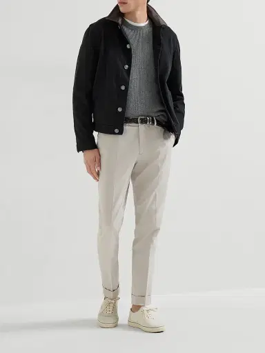 Brunello Cucinelli Men's Cashmere English Rib Sweater - Dark Grey | Thumbnail 6 Brunello Cucinelli Men's Cashmere English Rib Sweater - Dark Grey | Thumbnail 6