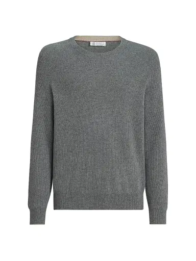 Brunello Cucinelli Men's Cashmere English Rib Sweater - Dark Grey | Thumbnail 1 Brunello Cucinelli Men's Cashmere English Rib Sweater - Dark Grey | Thumbnail 1