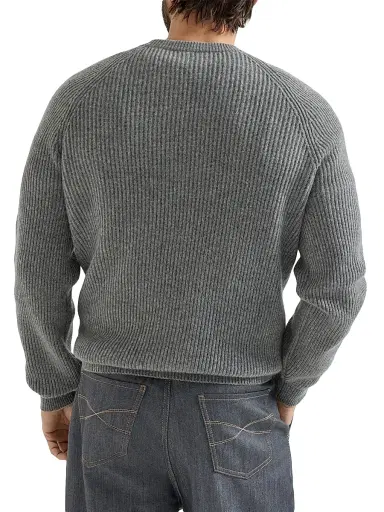 Brunello Cucinelli Men's Cashmere English Rib Sweater with Raglan Sleeves - Dark Grey | Thumbnail 3 Brunello Cucinelli Men's Cashmere English Rib Sweater with Raglan Sleeves - Dark Grey | Thumbnail 3