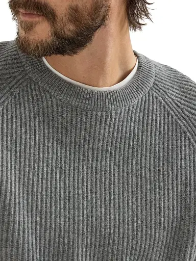 Brunello Cucinelli Men's Cashmere English Rib Sweater with Raglan Sleeves - Dark Grey | Thumbnail 4 Brunello Cucinelli Men's Cashmere English Rib Sweater with Raglan Sleeves - Dark Grey | Thumbnail 4